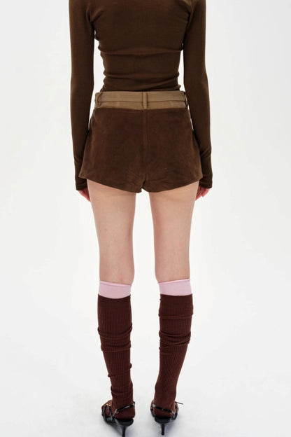 Color-Blocked High-Waisted Suede Shorts