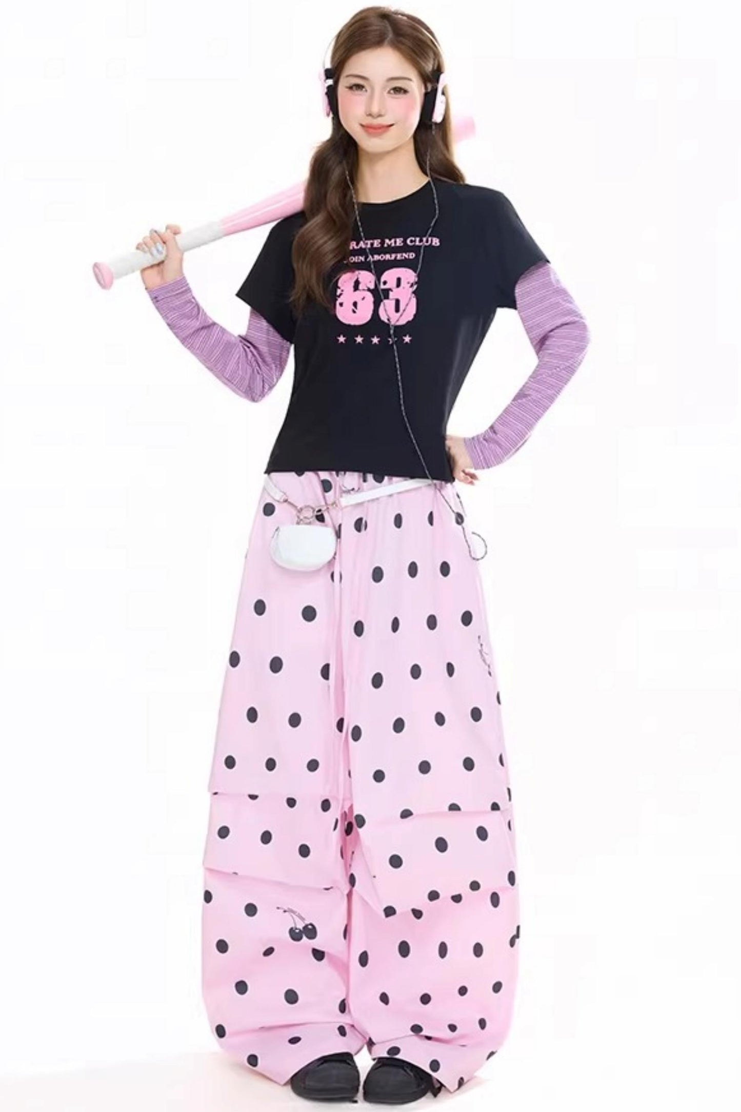 Retro Polka Dot Wide-Leg Casual Pants