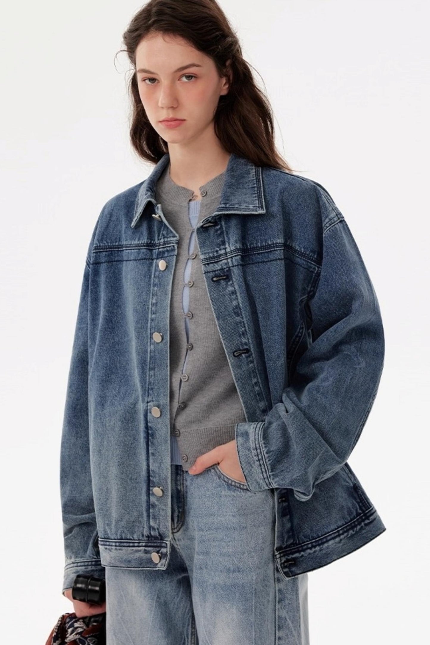Vintage Distressed Silhouette Denim Jacket