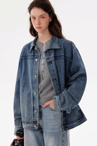 Vintage Distressed Silhouette Denim Jacket