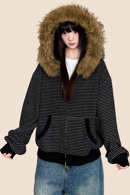 Vintage Striped Hooded Jacket