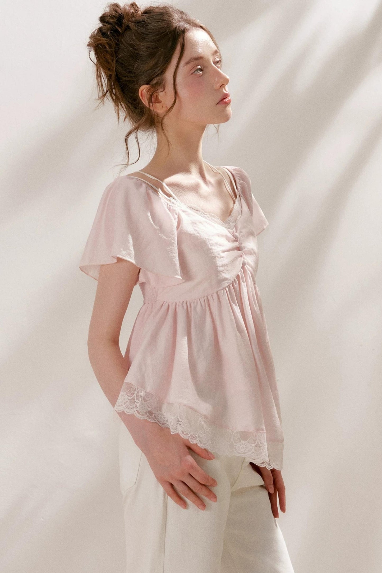Tencel Lace Flutter Sleeve Blouse