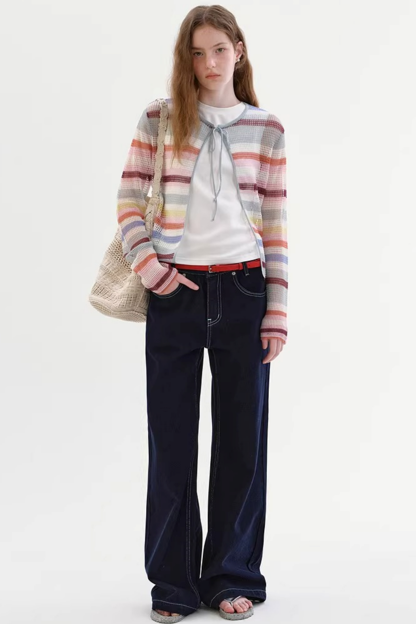 Color-Blocked Striped Knit Cardigan