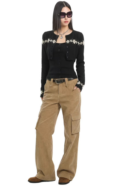 American Retro Quilted Cardigan Set