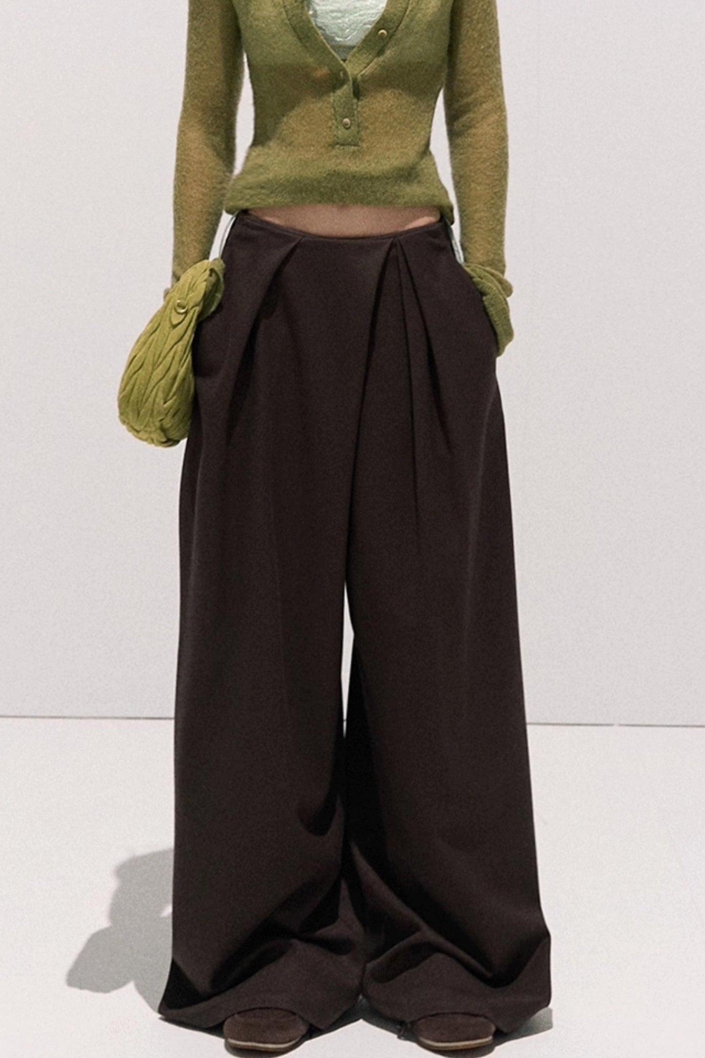 Tencel Wool Pleats Wide-Leg Pants