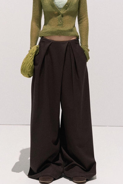 Tencel Wool Pleats Wide-Leg Pants