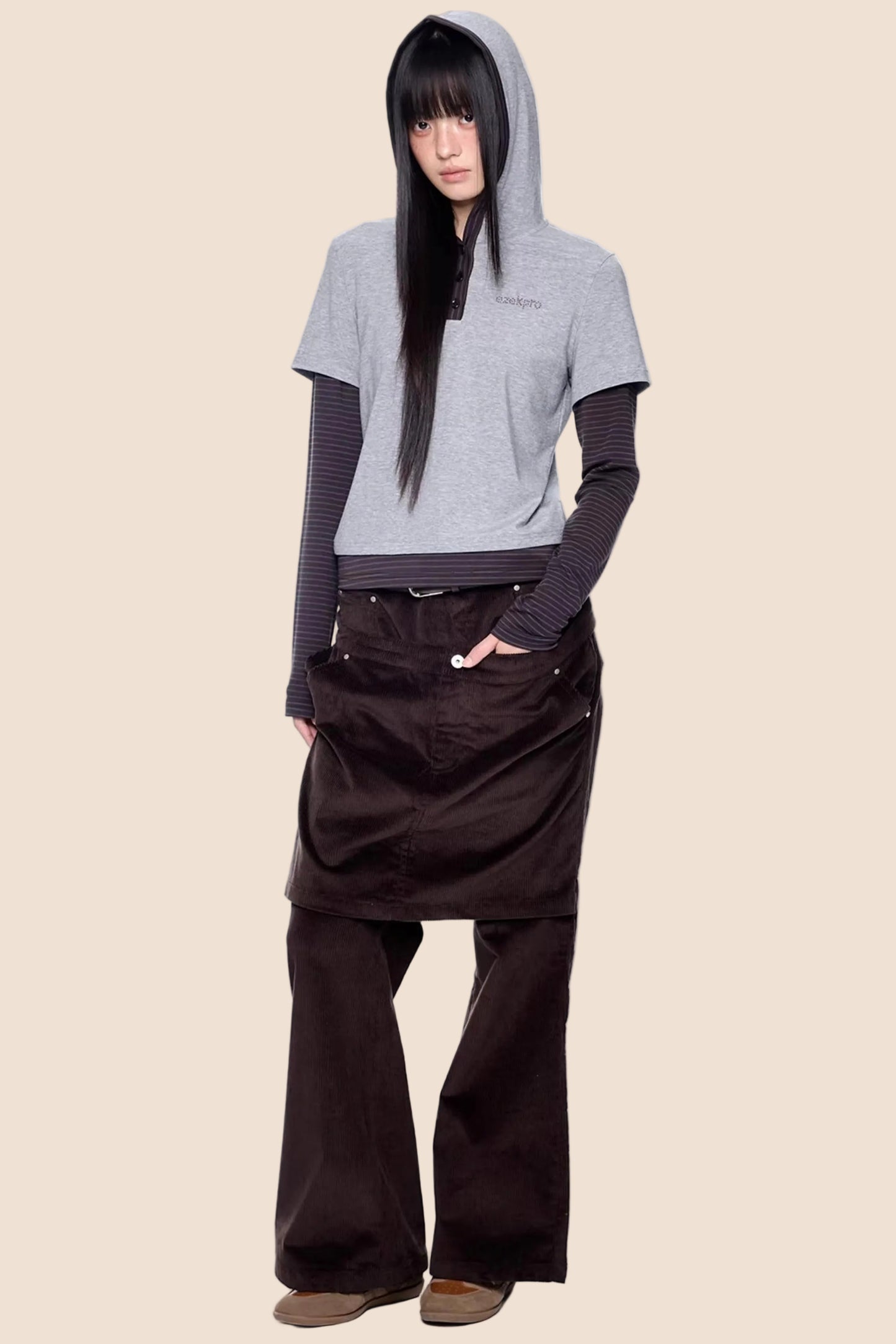 Striped Color-Block Henry Collar Top