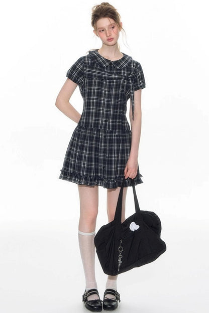Original Lace-up Plaid Dress