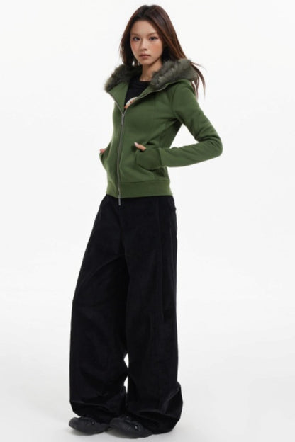 Fur Collar Slim Cotton Hooded Jacket