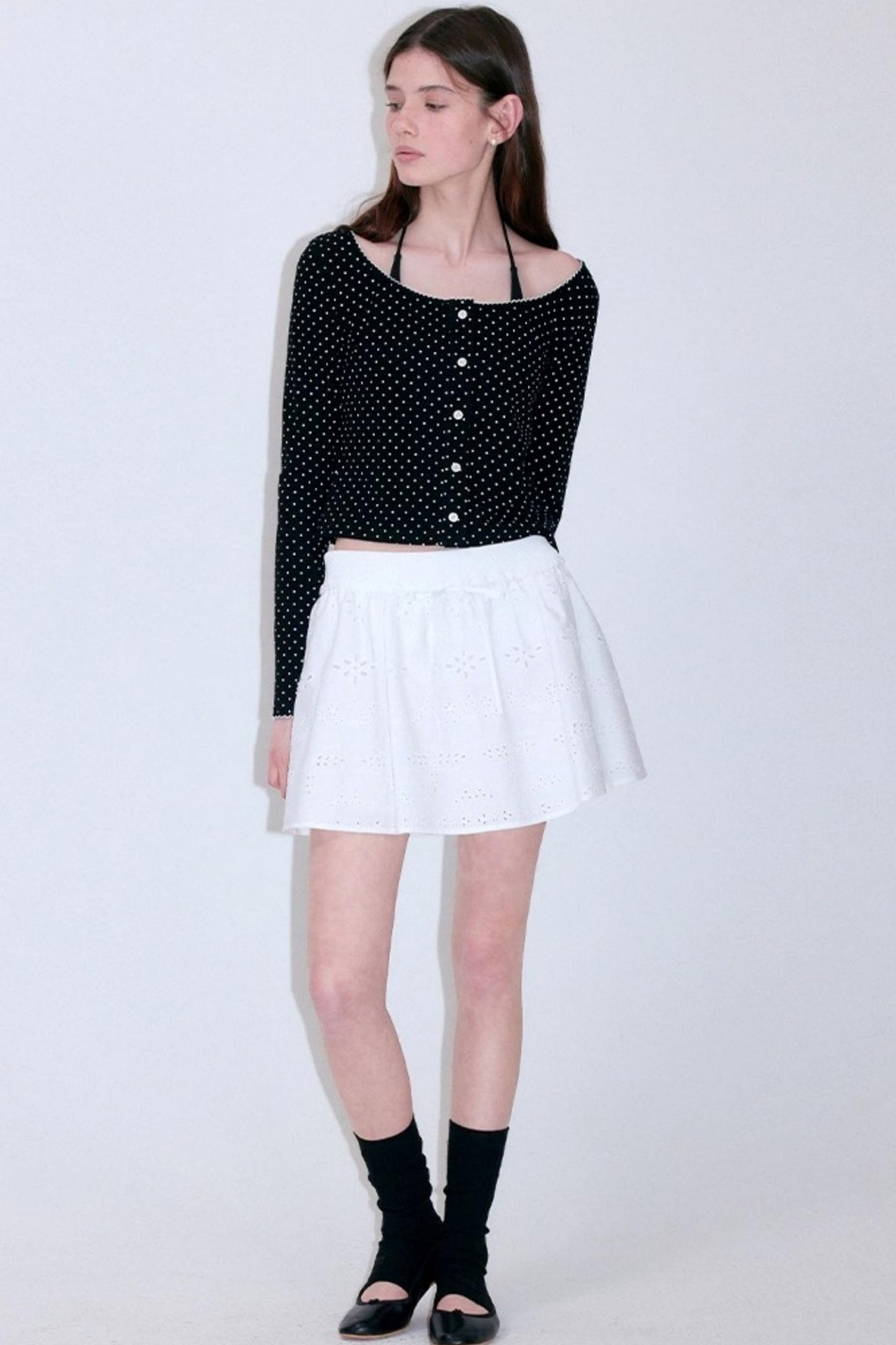 French Romantic Polka Dot Knitted Blouse