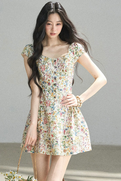 Youthful Floral Puffy Dress