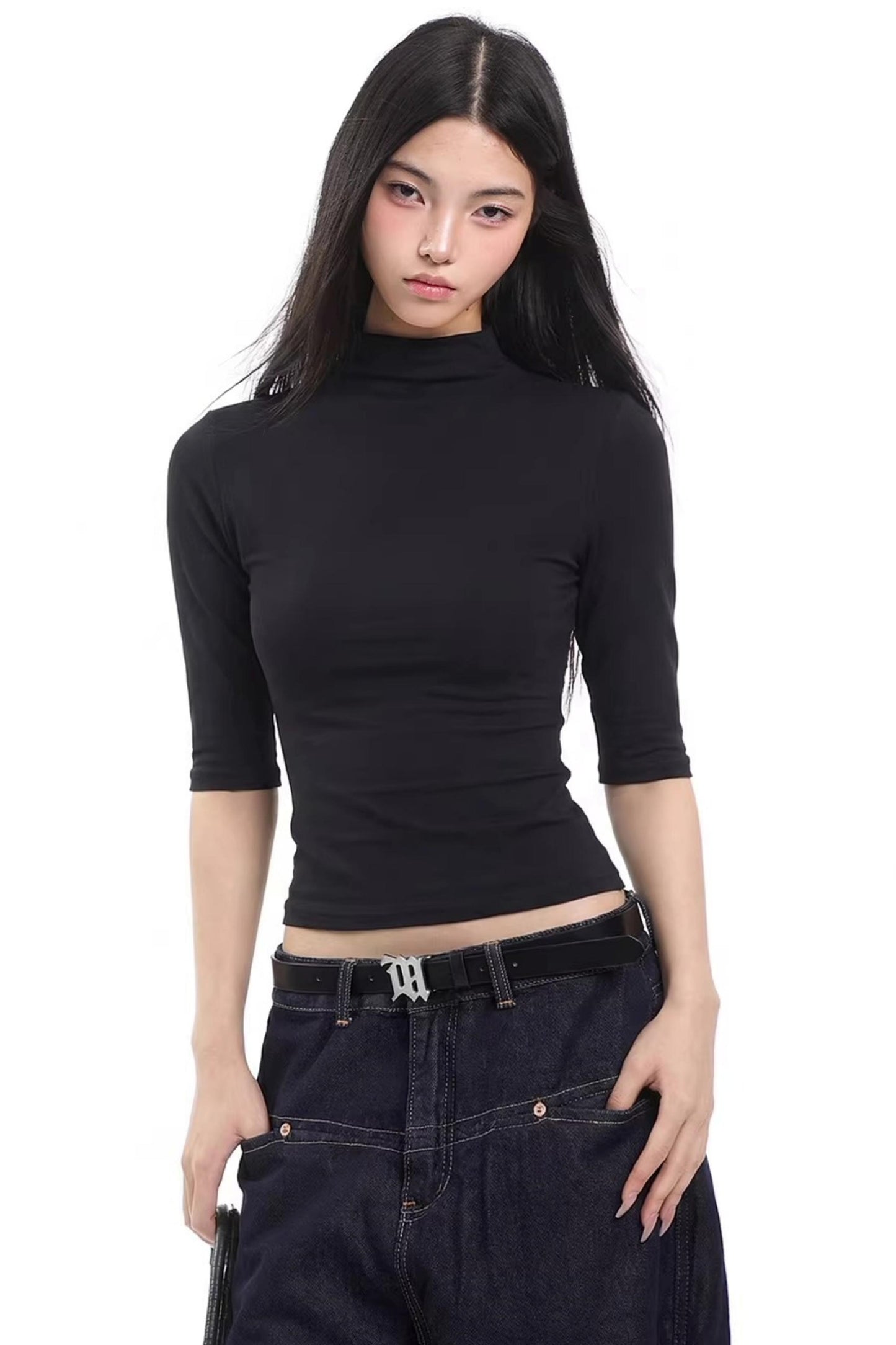 Top americano negro ajustado