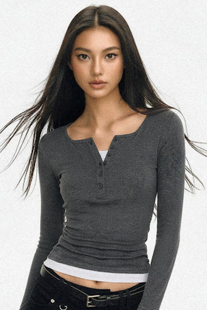 Fake Two Collar Stretch Slim T-Shirt