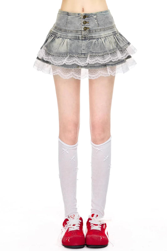 Lace Denim Skirt