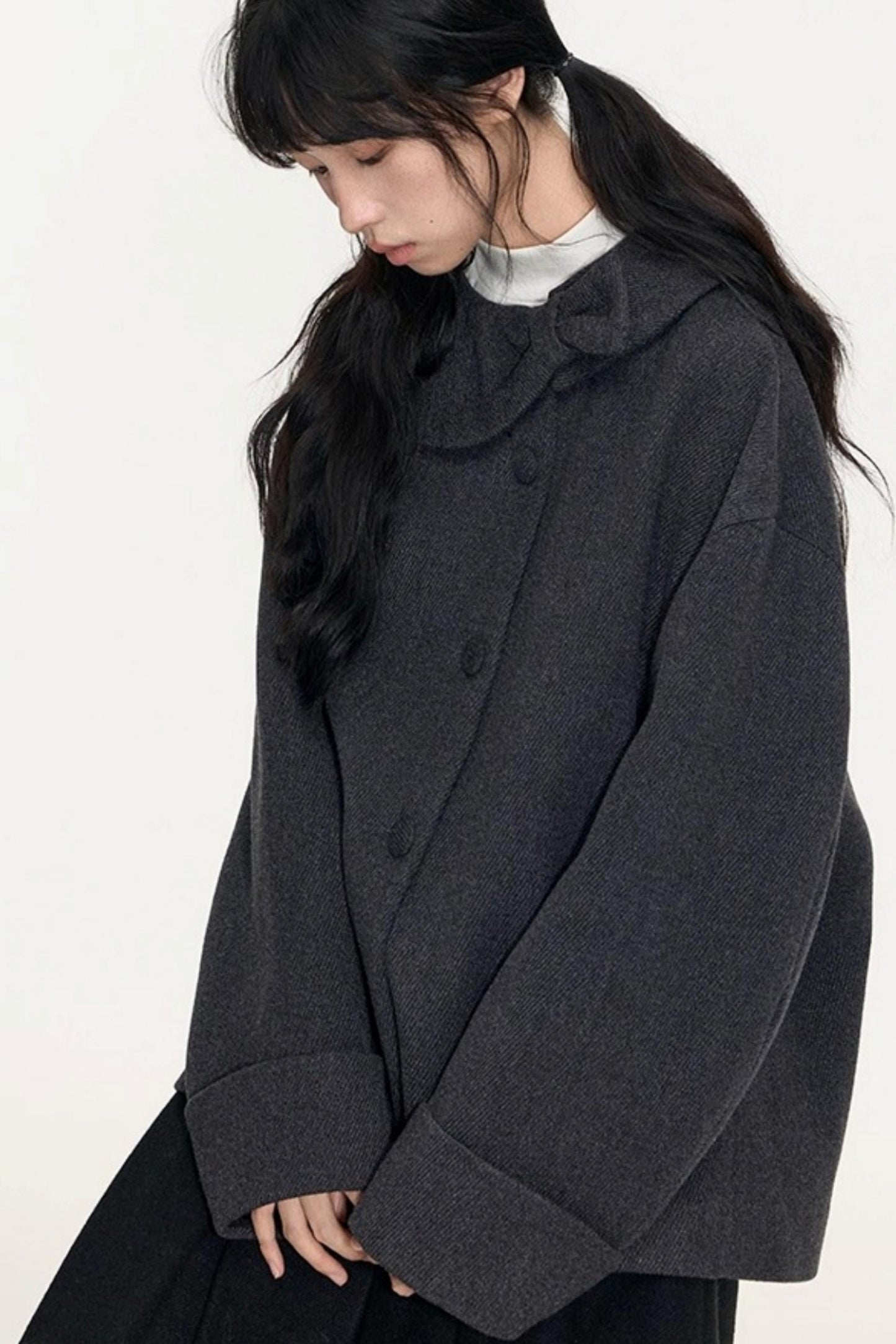 Round Lapel Woolen Coat