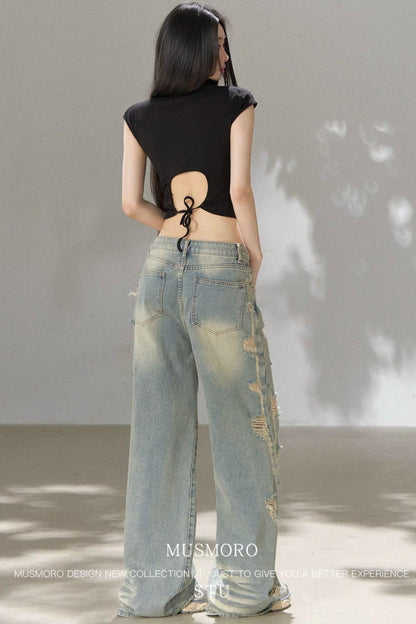 Retro Ripped Denim Pants