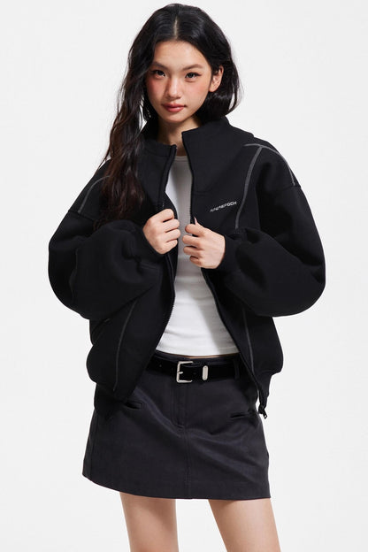 Retro Hooded Zip-Up Jacket