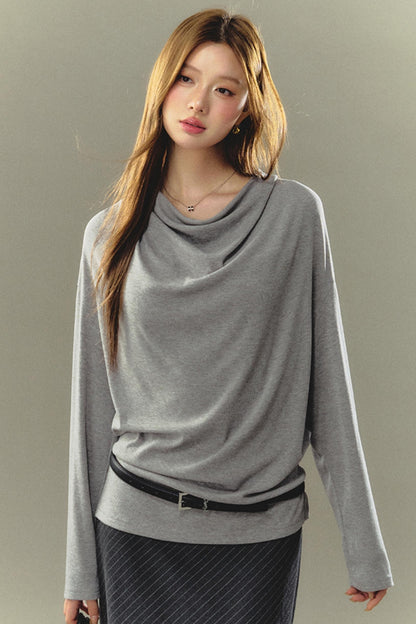 STACK NECK LOOSE LONG SLEEVE T-SHIRT