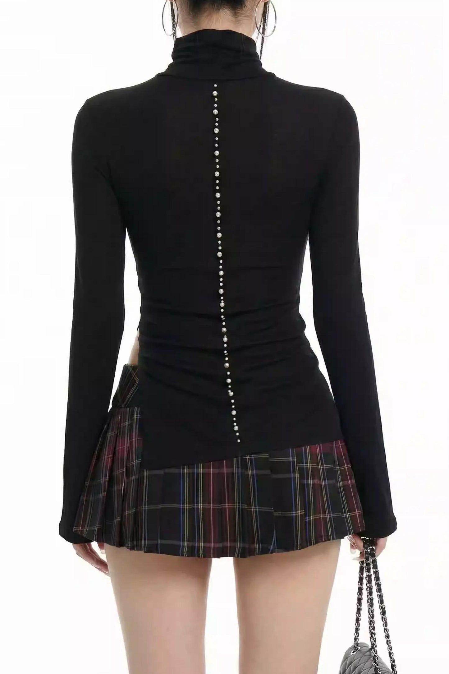 Black Rhinestone High Neck Top