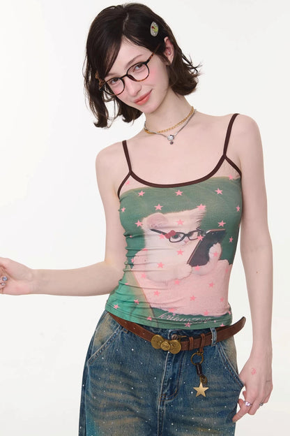 Polka Dot Cat Print Camisole