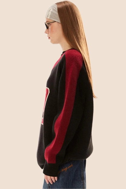 Contrast Preppy Loose Knit Sweater