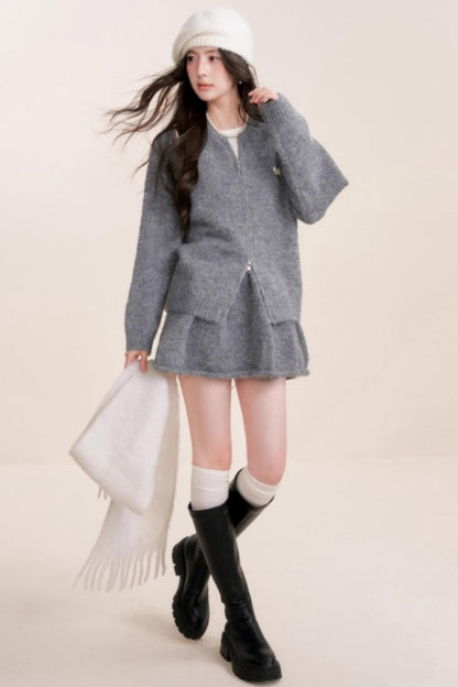 Winter Gray Knitted Cardigan Set-Up