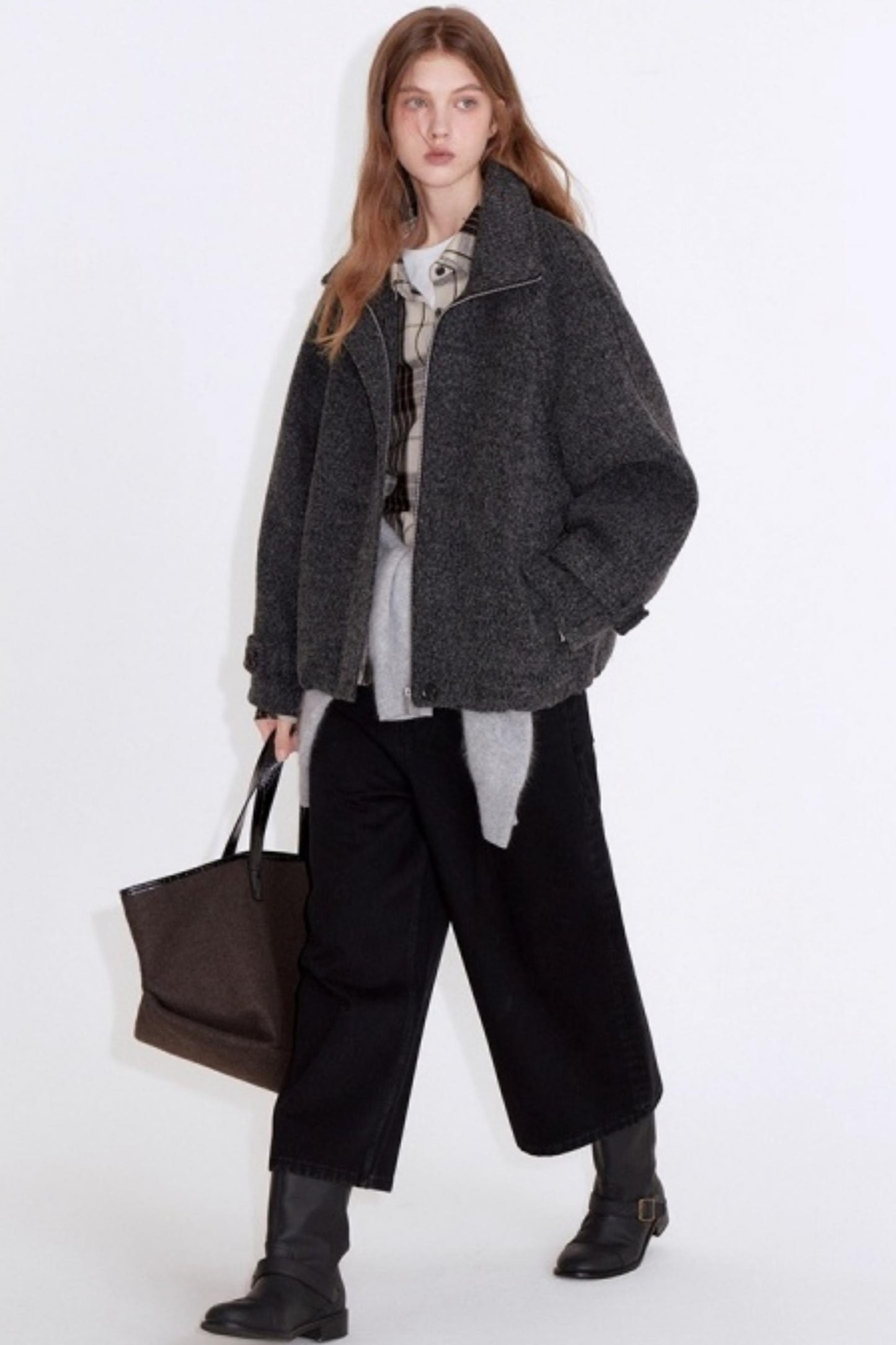 Deep Floral Gray Wool Coat