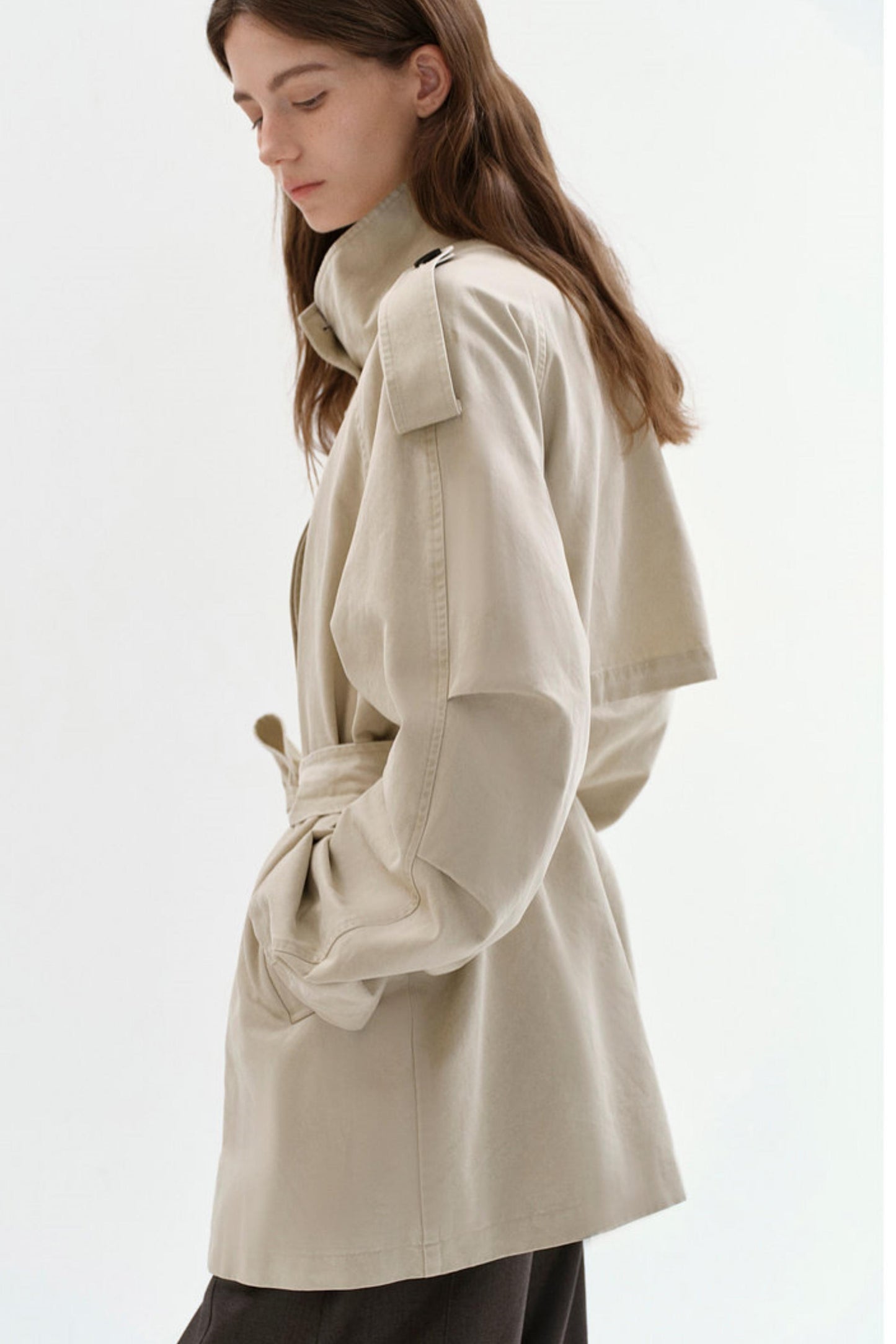 Washed Cotton Short Trench Coat