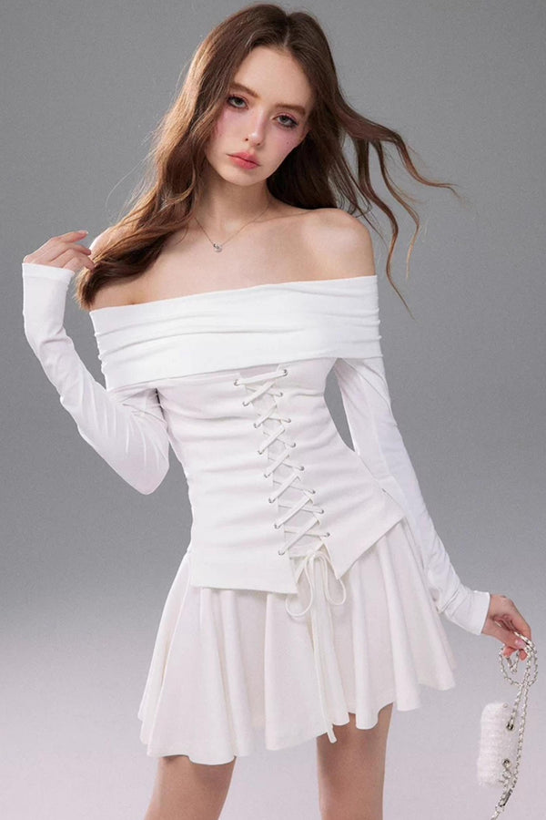 Off-Shoulder Waist-Cinching Dress