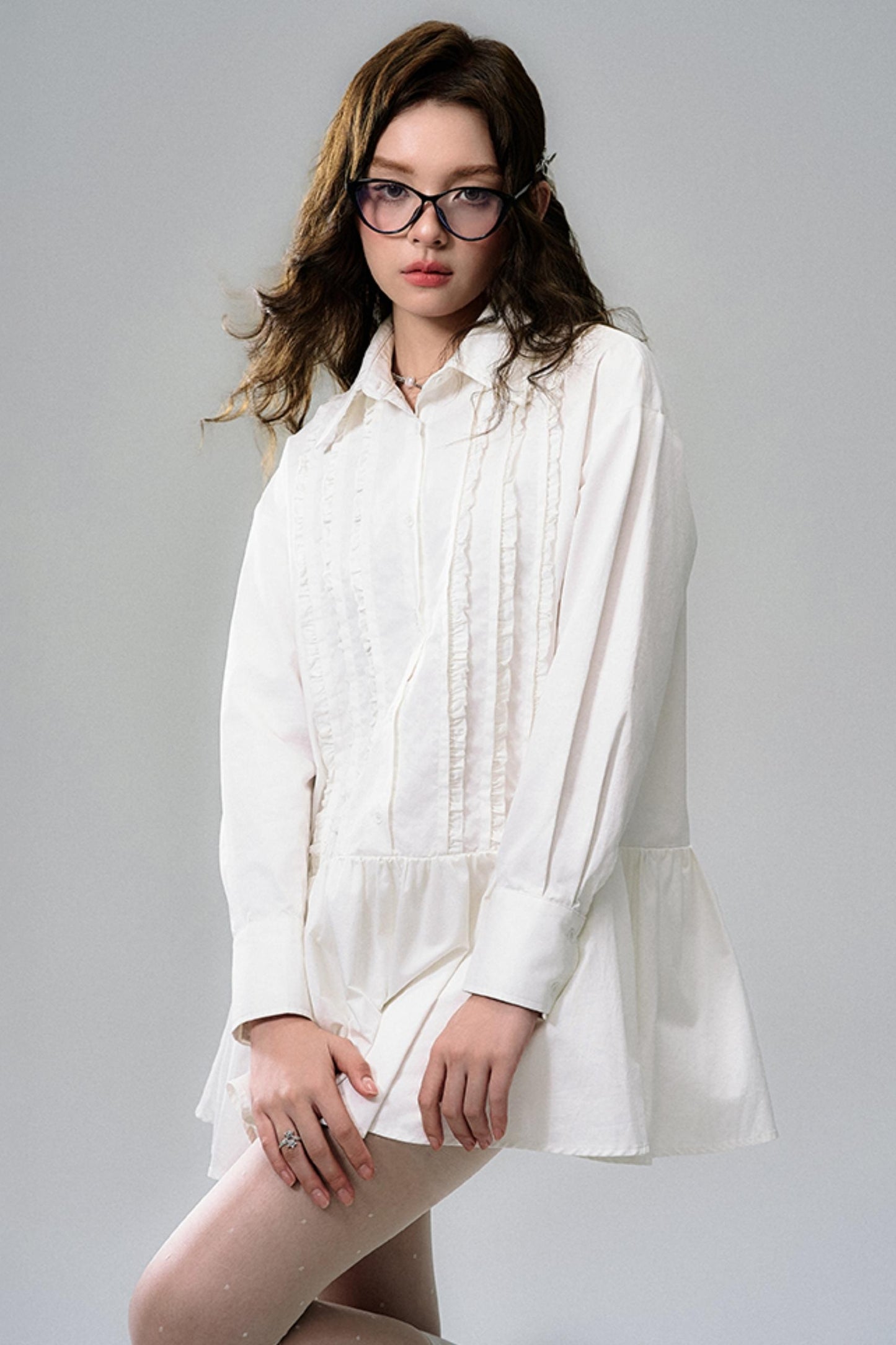 Flared Hem Lace Long Sleeve Dress