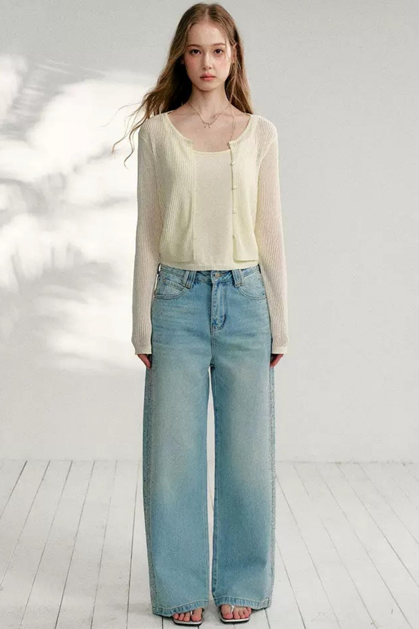Hollow Knit Cardigan Set