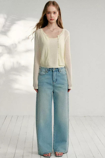 Hollow Knit Cardigan Set
