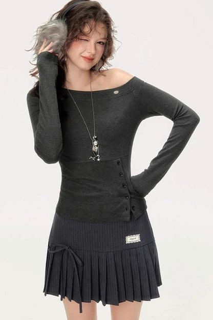 Slanted Shoulder Long Sleeve T-Shirt