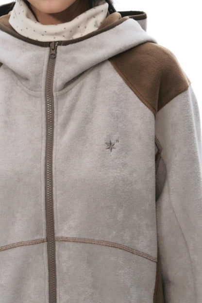Fleece Patchwork Hooded Jacket