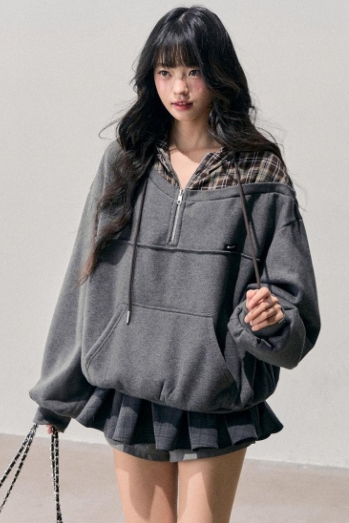 Fake Two Piece Plaid Hooded Jacket