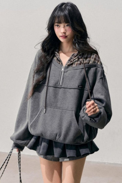 Fake Two Piece Plaid Hooded Jacket