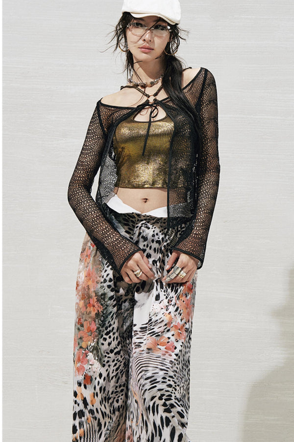 Lace Metallic Cardigan Set