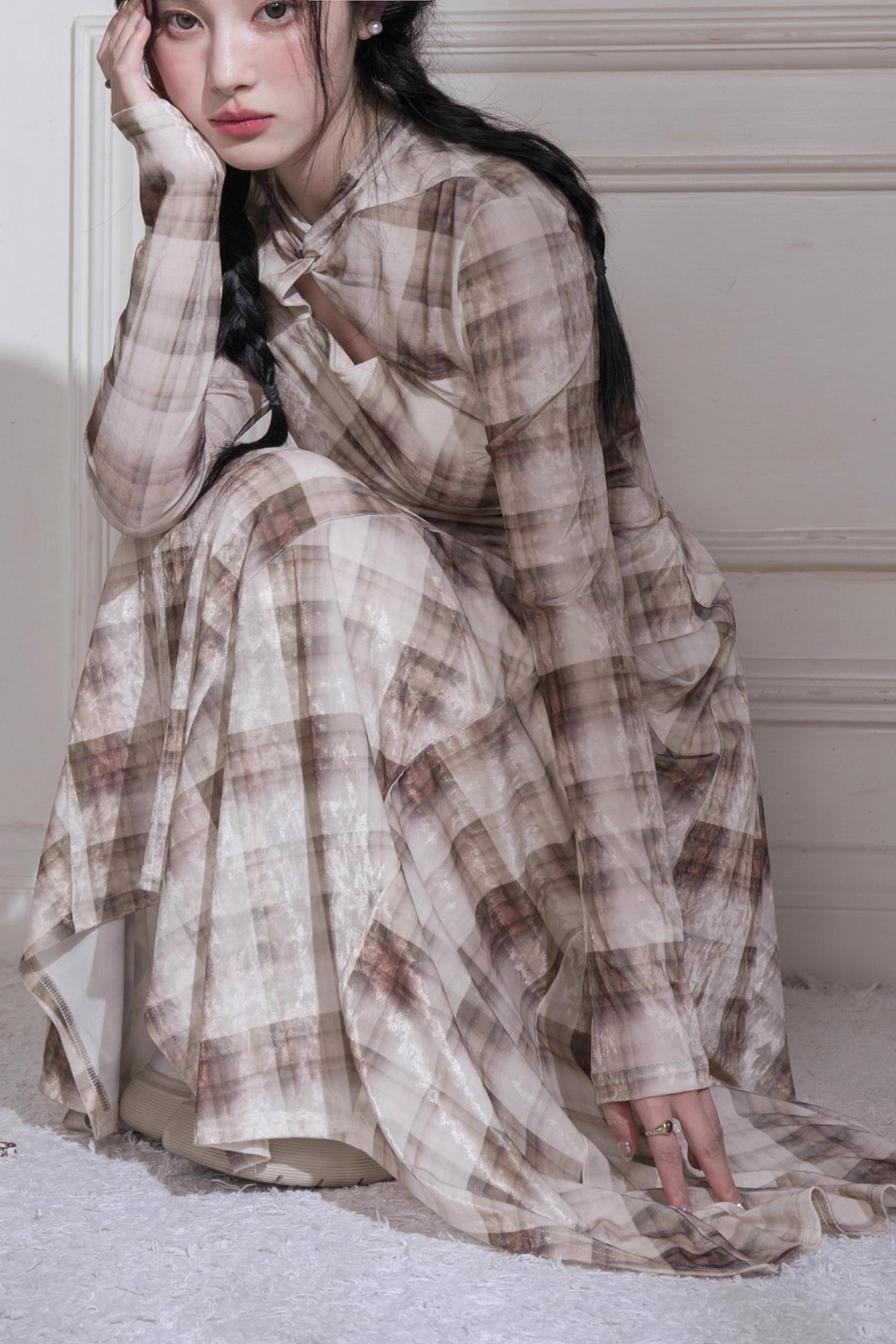 Plaid Light Shadow Long Sleeve Dress