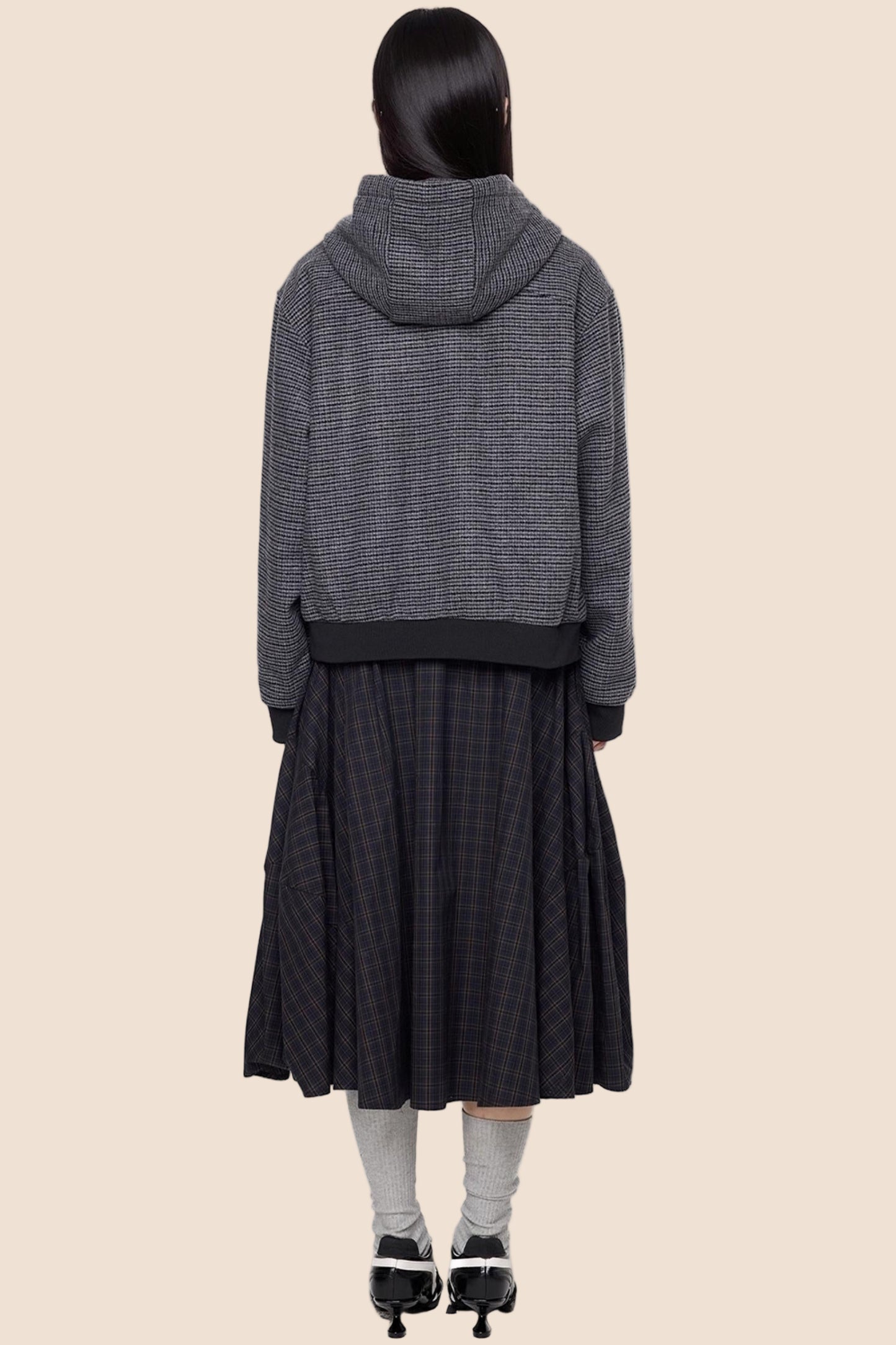 Autumn Vintage Plaid Knit Hooded Jacket