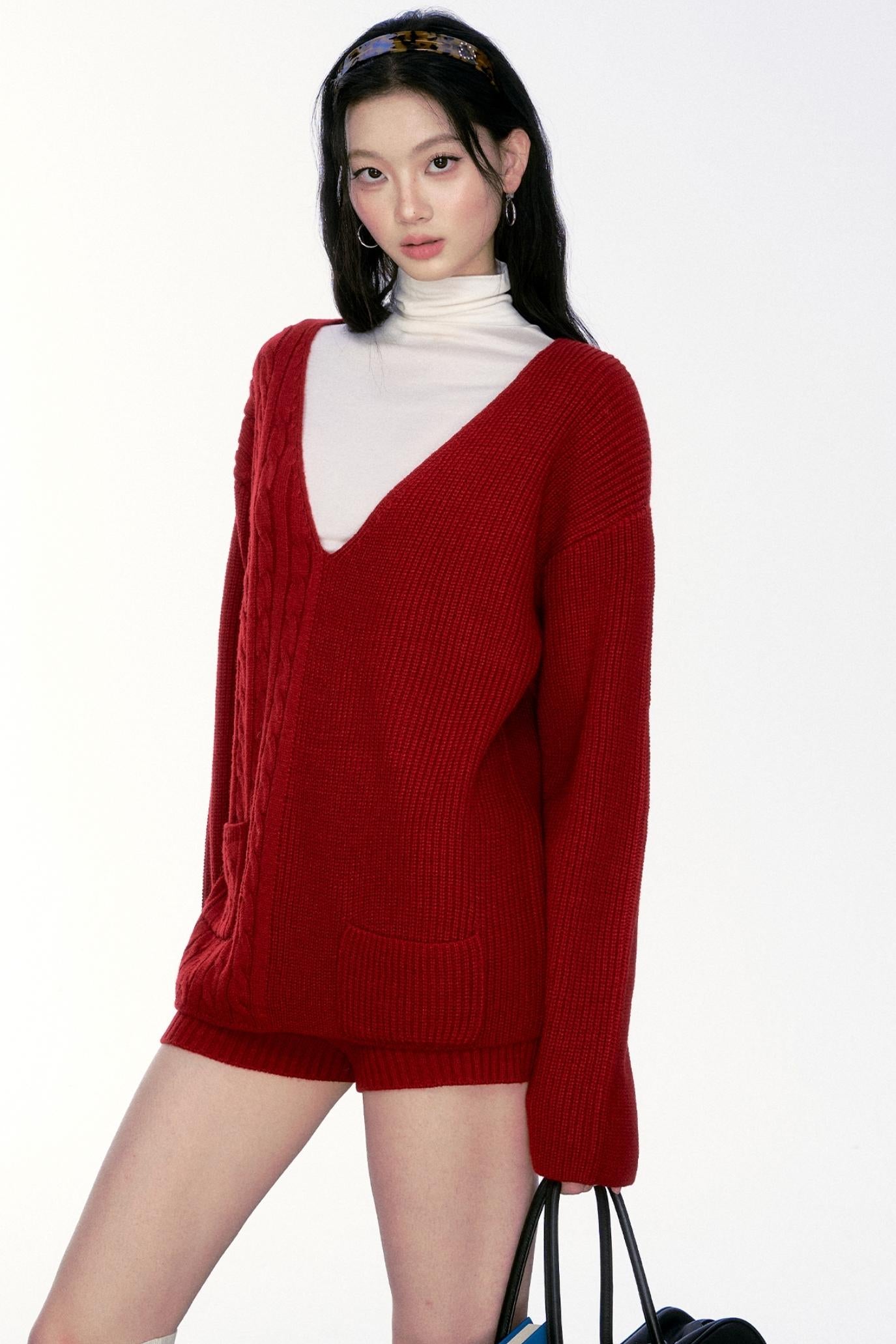 Winter Retro Loose Wool Fold Knit Set-Up