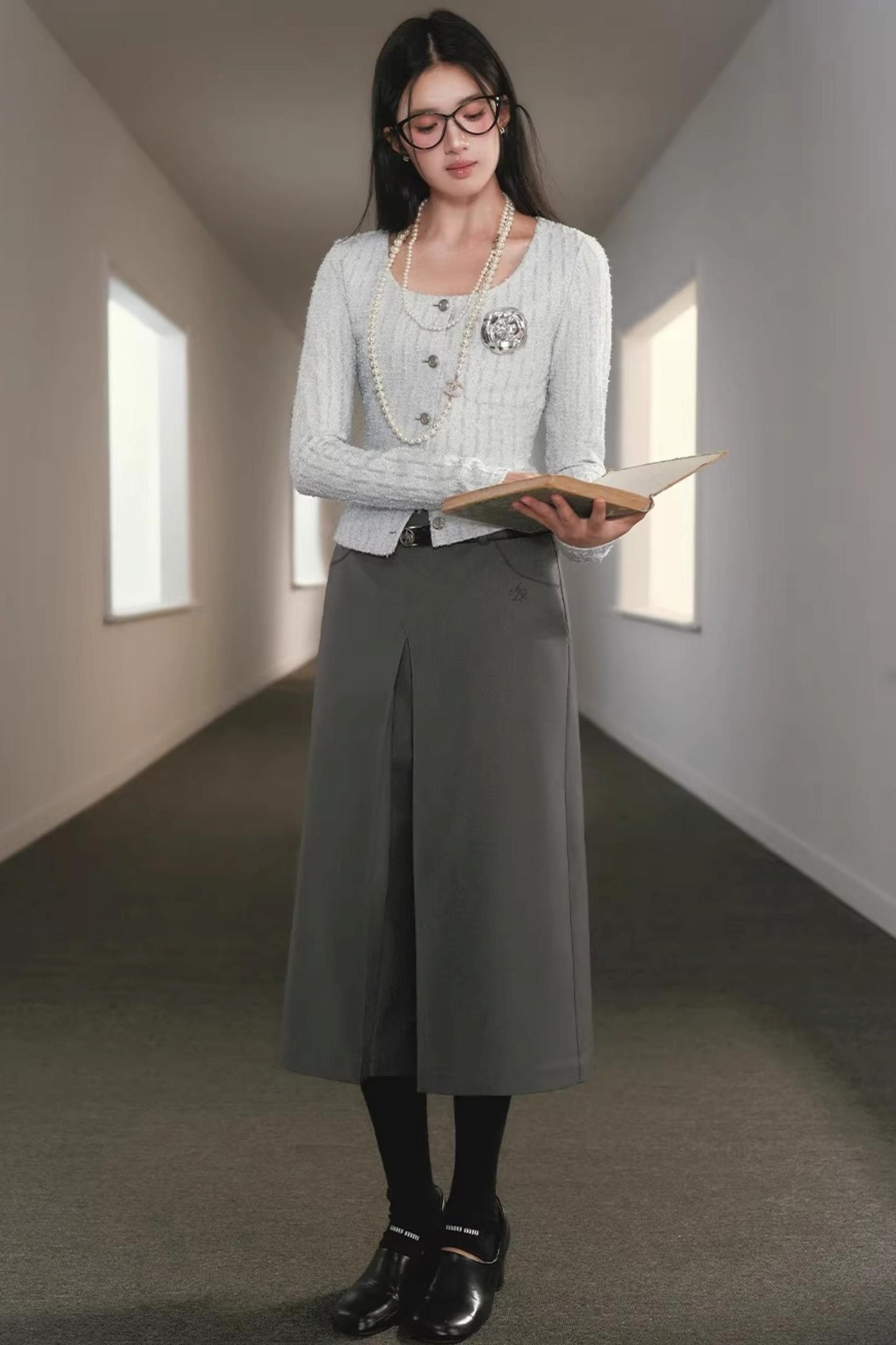 Silver Silk Retro Cardigan Top