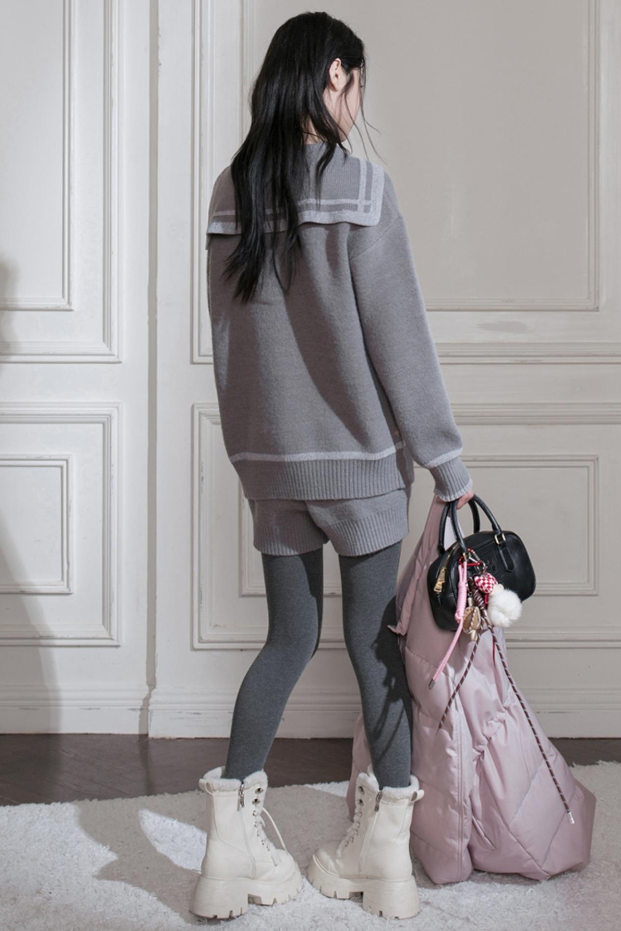 Cloud Gray Collar Knitwear Set