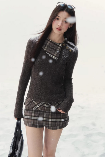 Retro Plaid Knitted Sweater