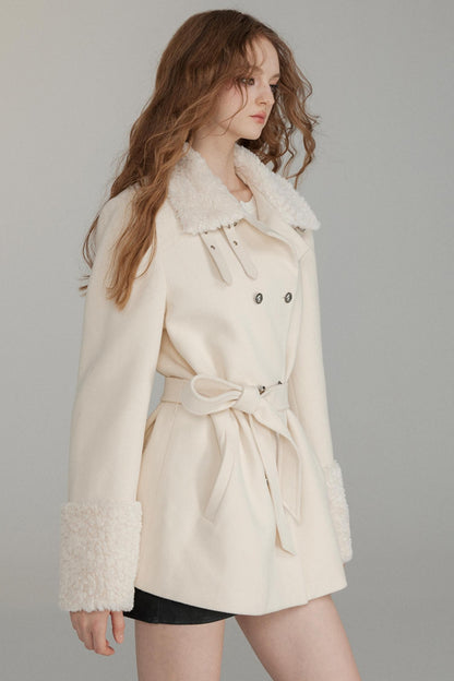 Wool Patchwork Belted Midi Coat