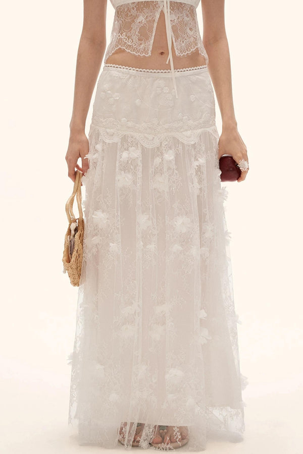 Soft Floral Gauze Midi Skirt