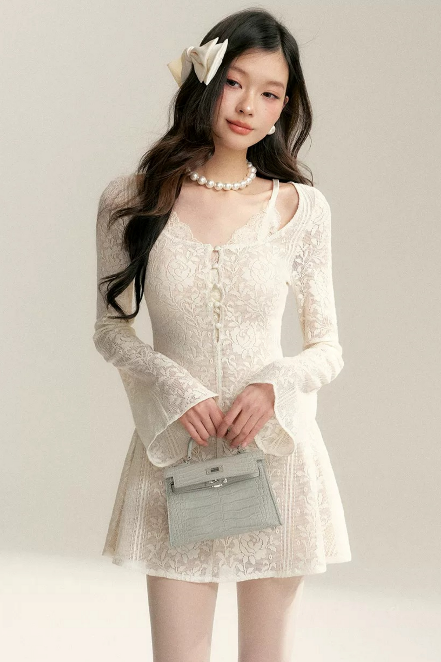 Hollow-Out Jacquard Lace Dress