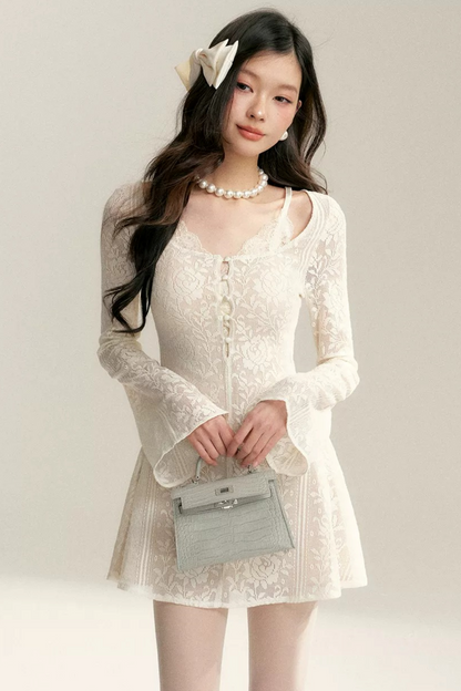 Hollow-Out Jacquard Lace Dress
