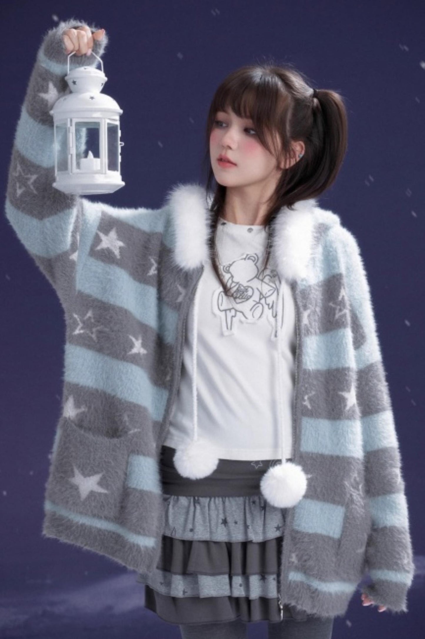 Gray-Blue Striped Star Sweater