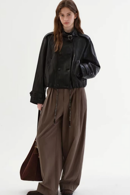 Schwarze matte Lederjacke