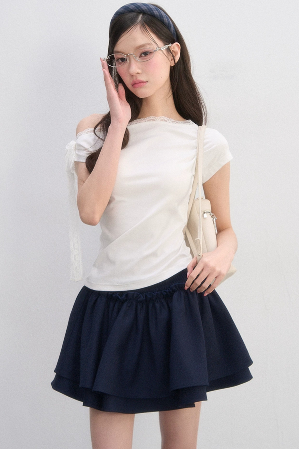 Off-Shoulder Lace-Up Blouse
